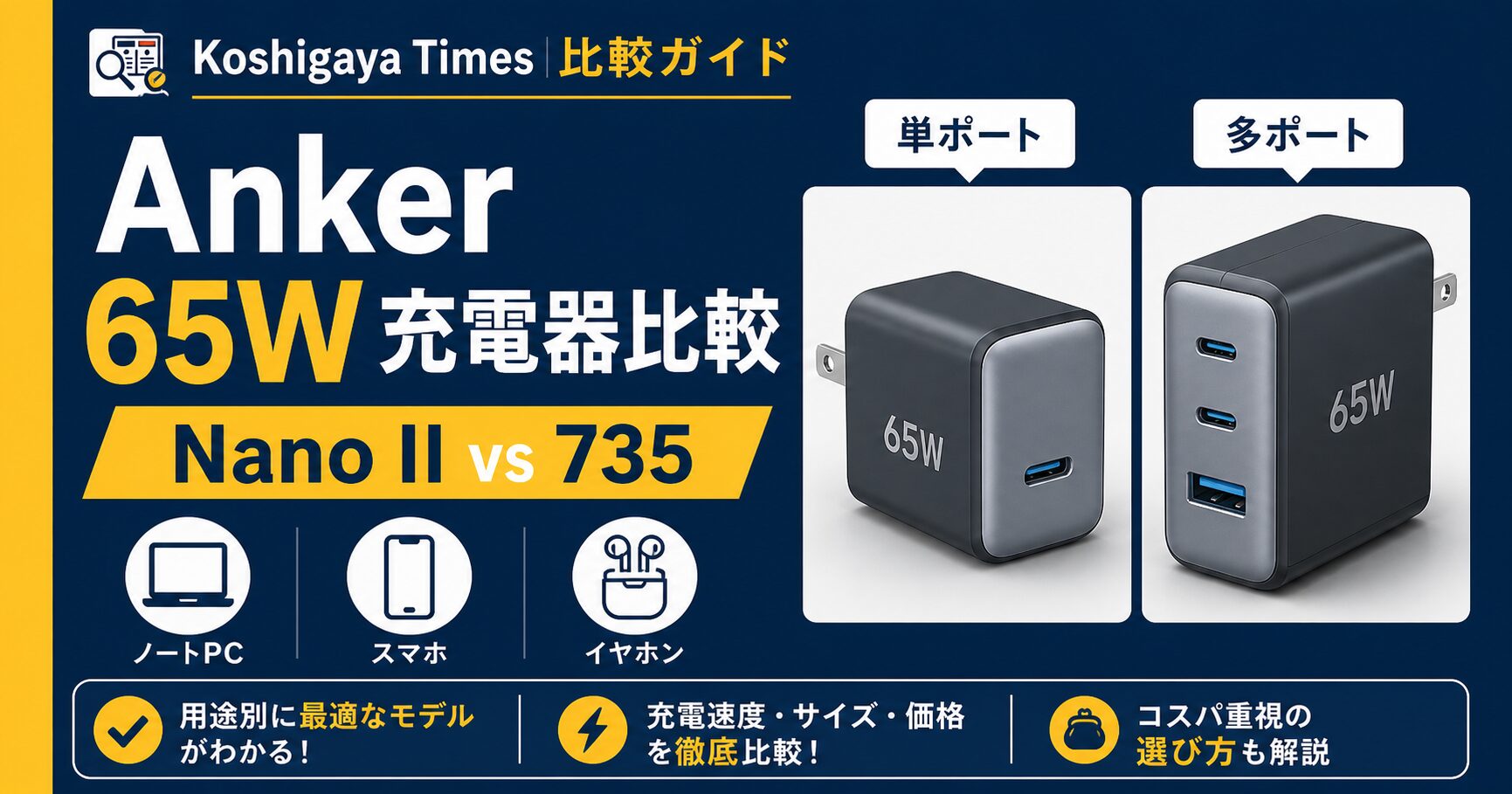 Anker 65W充電器比較 Nano II vs 735