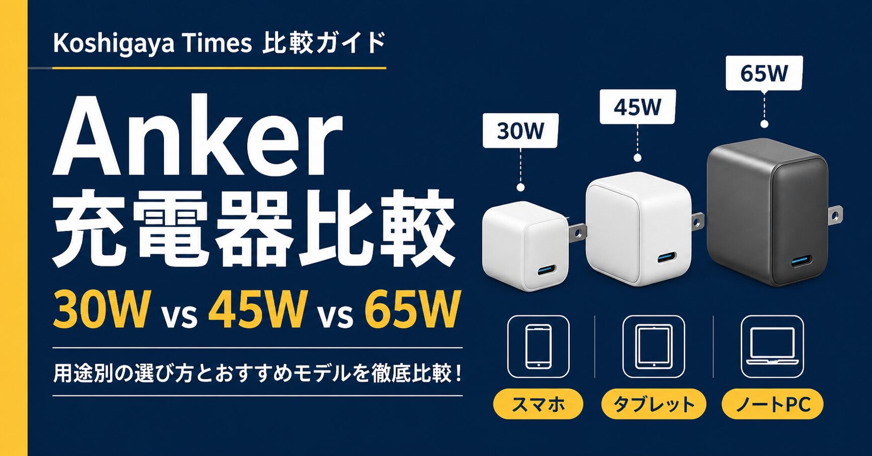 Anker充電器比較 30W 45W 65W