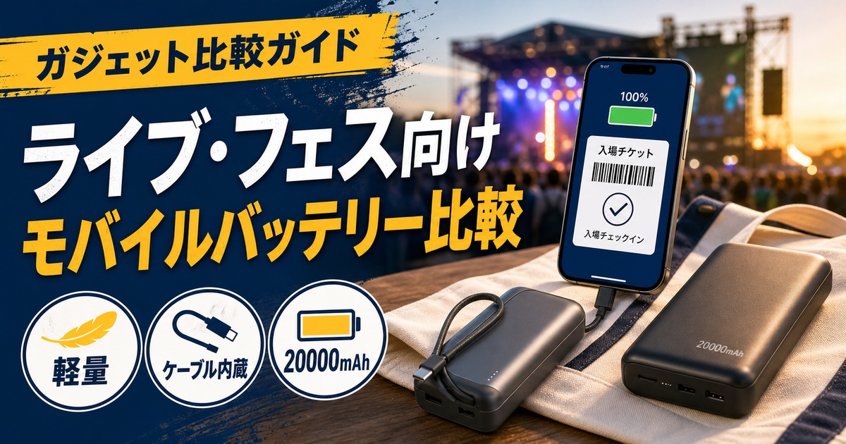 ライブ・フェス向けモバイルバッテリーおすすめ比較｜軽量・ケーブル内蔵・20000mAhはどれ？